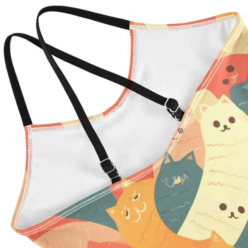 Cute Cat Cartoon Illustration Kids Girls 1-Piece Swimsuits Summer Swimwear Adjustable Shoulder Strap Quick Dry4