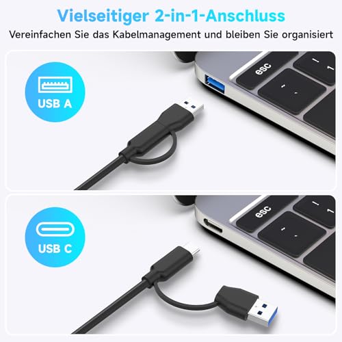 RSHTECH 10Gbps Kvm Switch 2 PC 2 Monitore - USB 3.2 Switch 2 In 1 Out - USB Umschalter mit 2 Type A und 2 Type C - Inklusive Desktop-Kontroller und 2 Datenkabel - Aluminium