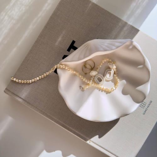 Image of Aesthetic Handmade Big Shell Trinket Tray Handmade | Jewelry Organizer | Vanity Tray for Women | Minimalist Home Decor, Candle Holder & Multipurpose - (15 x 16.5 cm)
