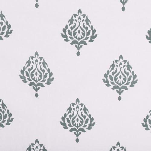 Image of Homestan 100% Cotton Block Print Long Door Curtains 9 Feet Long Set of 2 with Stainless Steel Grommets for Home Decor (9 X 4.5 Feet, Green)
