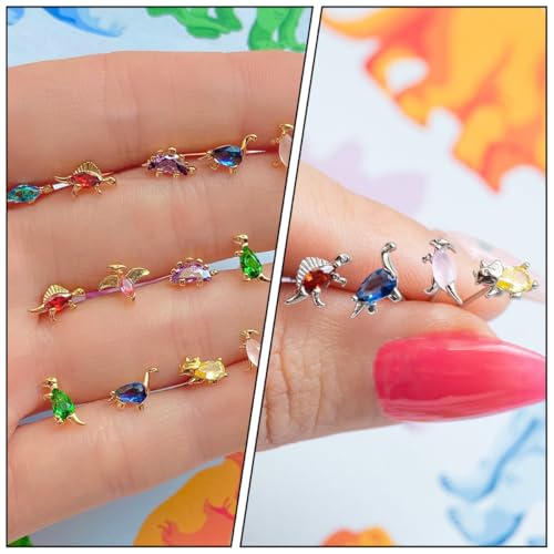 Pendientes de dinosaurio en cobre con circonitas brillantes 4
