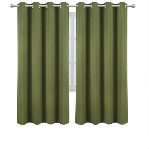 Image of LEMOMO Blackout Curtains 66 x 72 Inch Long Olive Green Curtains Set of 2 Panels Room Darkening Curtains for Bedroom and Living Room