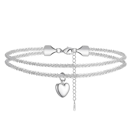 BMMYE Sterling Silver Anklet Ankle Bracelets for Women,Adjustable Silver Anklets for Women Hypoallergenic Ankle Bracelet