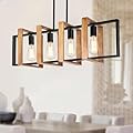 Alynzee Kitchen Island Lighting, 4-Light Dining Room Light Fixture, Black Farmhouse Pendant Light with Wood Frame, Rectangular, 51.4x31.5x9.5 inches, 9.03 lbs