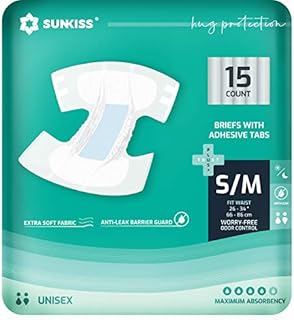 SUNKISS TrustPlus Adult Diapers with Maximum Absorbency, Disposable Incontinence Briefs with Tabs for Men and Women, Maximum Overnight Absorbency, Leak Protection, Small/Medium, 15 Count