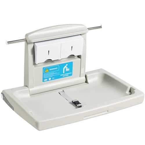 Happybuy Wall-Mounted Baby Changing Station, Horizontal Foldable with Straps & Rods, for Newborns