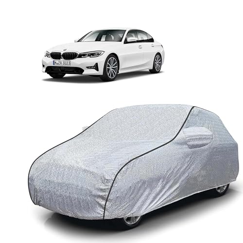 Image of Sulfar 100% Waterproof Car Body Cover Compatible with Mirror for BMW 3 Series (Triple Stitched, Full Bottom Elastic, Magic Silver with Black Piping)