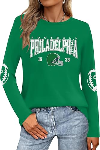 DUTUT Football Shirts for Women Game Day Shirt Women Football Team Fan Long Sleeve Tee Tops Green