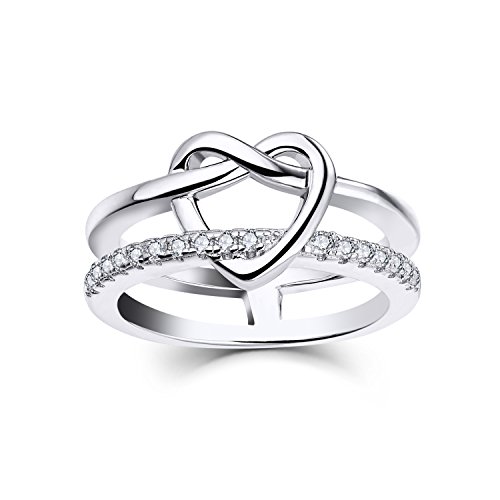 JO WISDOM 925 Sterling Silver Infinity Love Knot Heart Statement Promise Ring for Her for Women
