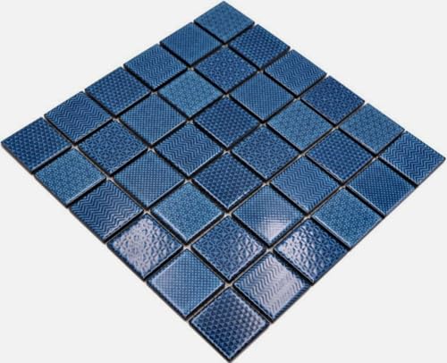 Piastrella a mosaico in ceramica blu Celadon Heritage Cobalt per parete bagno WC doccia cucina specchio piastrellato dimensioni tappetini: 298 x 298 = 0,09 mq, dimensioni pietra: 48 x 48 x 6 mm – 1