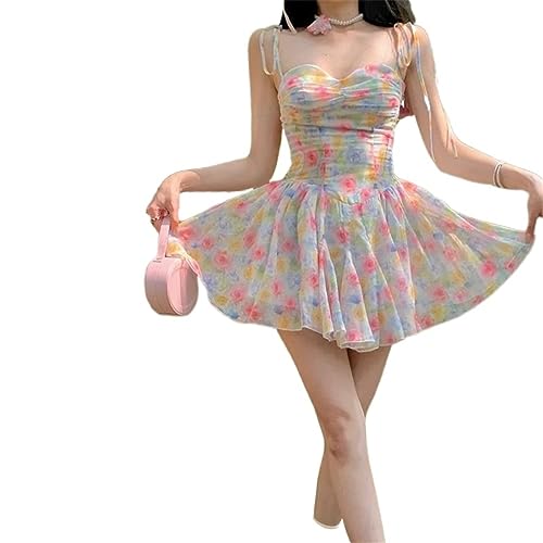 Robe d'été fleurie à volants pour femme : mini camisole moulante chic