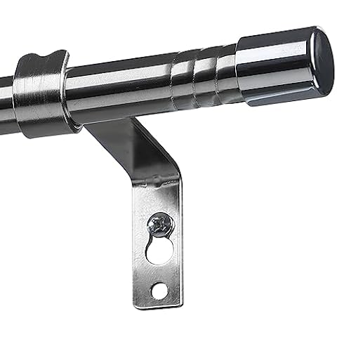 Adjustable Silver Curtain Pole with Finials Cover