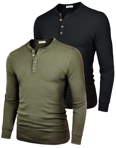 Derminpro Men's Henley Cotton Casual Short/Long Sleeve Lightweight Button T-Shirts