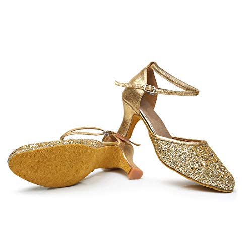 Icker Womens Latin Dance Shoes Heeled Ballroom Salsa Tango Party Sequin Dance Shoes Gold 9 #TOP5