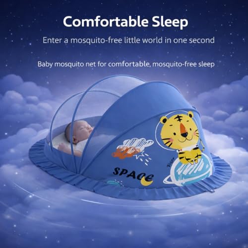 Image of Mosquito Net for Baby (Navy Blue) | Tiger Print | Breathable Bottomless Net for Infants | Comfortable & Easy to Use | 135 x 65 x 65 cm