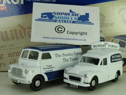 CORGI MORRIS MINOR & BEDFORD CA MODEL VAN GIFT SET THE TIMES NEWSPAPER 1:43 977