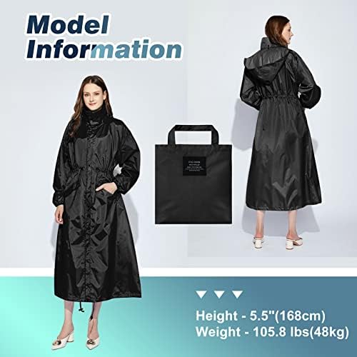 LAMA Womens Long Raincoats with Hood, Waterproof Reusable Packable Rain Coat with Long Sleeves for Adults Womens Ladies, Rain Coat for Bike Moto Riding Hiking Trekking