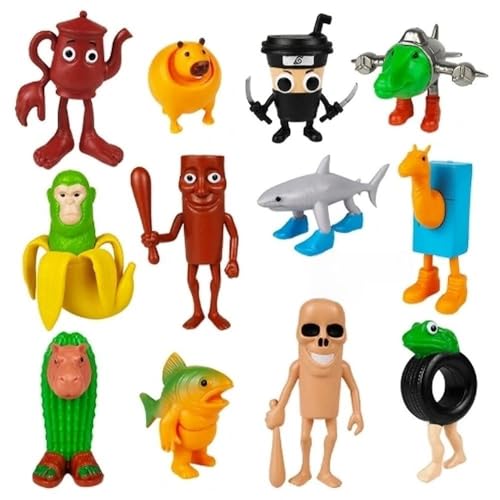 TYXHXTF 12 Pcs Tung Tung Tung-Sahur Figurine, Italian Brainrot Figures Tralalero Tralala Figure, Figurines 3D Amusantes de Bureau, Figurines d'action de Collection pour Les Fans