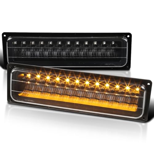 Spec-D Tuning Black Housing Clear Lens LED Bumper Lights Compatible with 1988-1999 Chevy C10 GMC C/K 1500 2500 3500 L+R Pair Assembly
