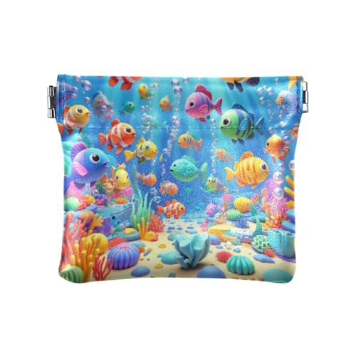 Colorful Sea Fishes Coin Purse Leather Pouch Change Purse, Squeeze Coin Pouch for Cards, Keys & Lipsticks, Unisex