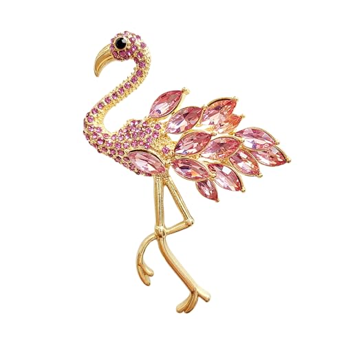 Image of Flamingo Brooch Pins for Women Crystal Rhinestone Pink Bird Animal Broach Dresses Coat Jacket Birthday Wedding Festival Jewellery Gifts