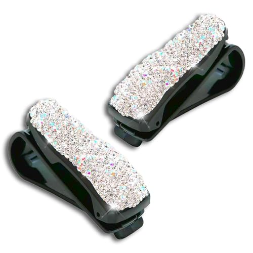 Luminuti 2 Pcs Bling Sunglasses Holders for Car Sun Visor, Bling Crystal Sunglasses Hanger, Fashion Ticket Card Clip Eyeglasses Mount for Women Girls (White)
