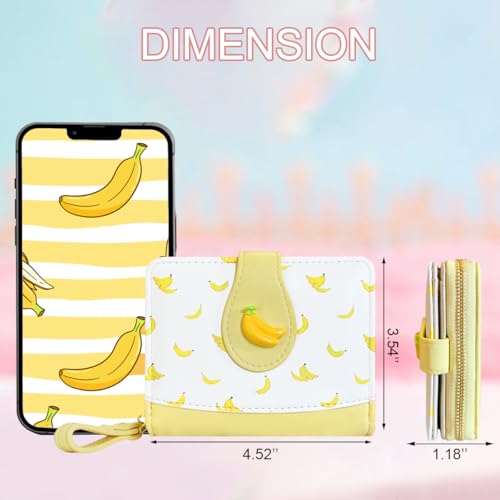 Image of Cute Print Wallet Blueberry Strawberry Cherry Wallet with Credit Card Holder Zipper Coin Purse for Women Girls (BANANA)