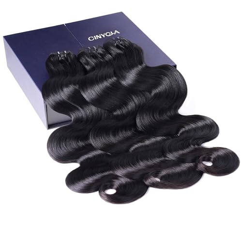 Real Raw Human Hair 3 Bundles Deal, 6X Lifespan Than Regular Virgin Hair, No.1 Quality, No Shedding, No Tangling, Raw Indian Wavy Hair Bundles (Body Wave-Natural Black, 14 16 18 inch)