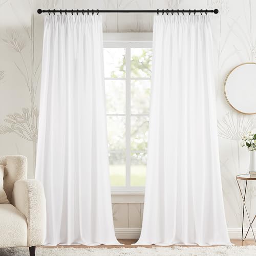 MRTREES White Pencil Pleat Curtains 90 Inch Drop Curtains Privacy Curtains For Bedroom Cotton Curtains Semi Transparent Curtains For livingroom 46x90 Inch Drop 117cm x 228cm 2 Panels