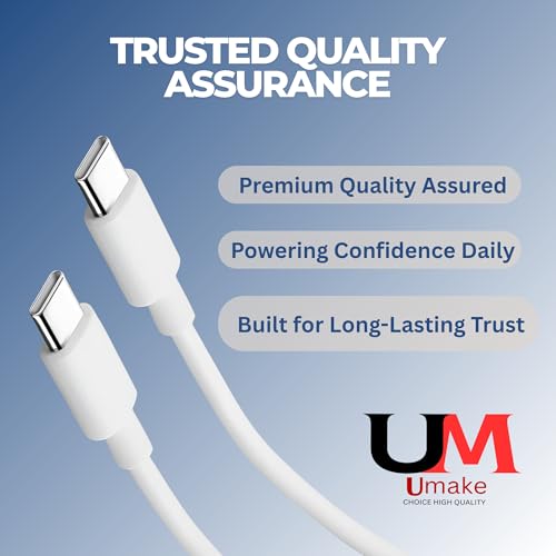 Image of Umake USB Type-C to Type-C Fast Charging Cable 1M, 60W PD Fast Charging, Nylon Braided USB-C Cable, Compatible with Samsung S24 /S23, iPhone 16 /15, OnePlus, Xiaomi, iPad & USB-C Devices (BIS Certified)