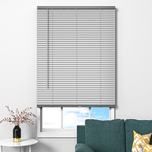 Raoot-Cordless Mini-Blinds For Windows-Horizontal Window Blinds With Tilt Wand, Aluminum Light Filtering - Blinds & Shades, 27" W X 64" H Uv Protection Viny-Blind, Silver Grey #TOP11