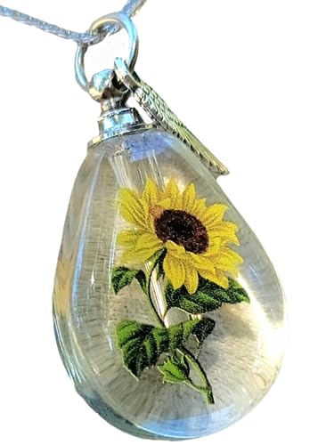 Product Image of the Sunflower Cremation Jewelry Resin Sealed Image On Glass Necklace for Ashes Urn Bottle Sympathy Gifts Customize Chain 925 Sterling Silver/Black/Rainbow Stainless Steel (sterling-silver)