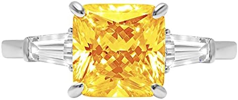 3.50 ct Asscher Baguette cut 3 stone Solitaire Accent Genuine Flawless Natural Yellow Citrine Gemstone Engagement Promise Statement Anniversary Bridal Wedding Ring 18K White Gold Size 5