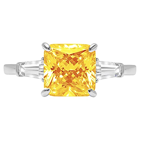 3.50 Ct Asscher Baguette Cut 3 Stone Solitaire Accent Genuine Flawless Natural Yellow Citrine Gemstone Engagement Promise Statement Anniversary Bridal Wedding Ring 18K White Gold Size 5 #TOP14