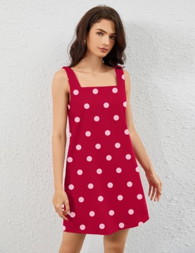 Image of Summer Linen Mini Dress for Women Sleeveless Square Neck Tank Shift Dresses Causal Backless Solid Short Sundress