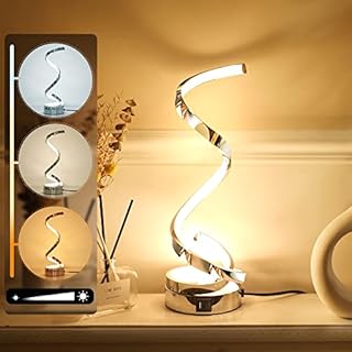 Allesin Bedside Table lamp Spiral, 3 Color Temperatures, Stepless dimmable lamp with USB A & C Ports, Touch Control LED Nightstand Lamp, Desk Lamp for Bedroom, Living Room