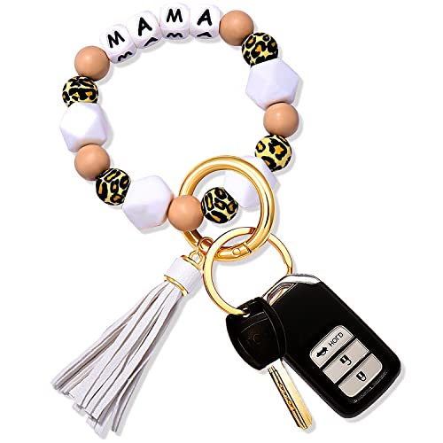 NVENF Silicone Key Ring Bracelet Beaded Wrislet Keychain Portable House Car Keys Ring Holder