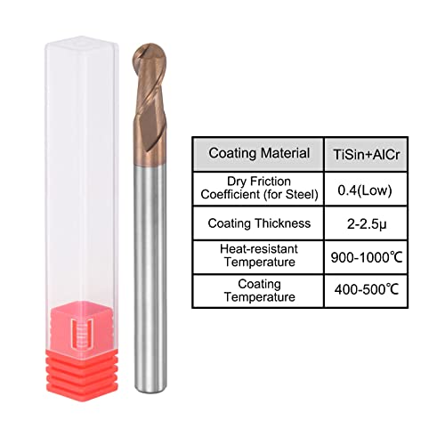 Image of uxcell Ball Nose End Mill 3mm Tip Radius Solid Carbide AlTiSin Coated CNC Router Bits 2 Flute Spiral Milling Cutter HRC55 with 6mm Shank 100mm (4-inch) Length