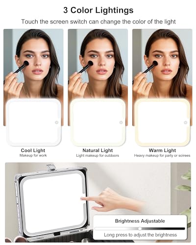 Image of Relavel Makeup Bag with LED Mirror, Makeup Box Travel Train Case with Rechargeable Lighted Mirror, Cosmetic Brush Organizer Storage for Makeup Artists Gifts for Women and Girls, Shining Star
