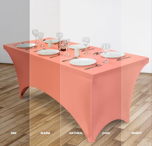 Image of Utopia Kitchen Spandex Tablecloth 1 Pack [6FT, Coral] Tight, Fitted, Washable and Wrinkle Resistant Stretch Rectangular Patio Table Cover for Event, Wedding, Banquet & Parties [72Lx30Wx30H Inch]