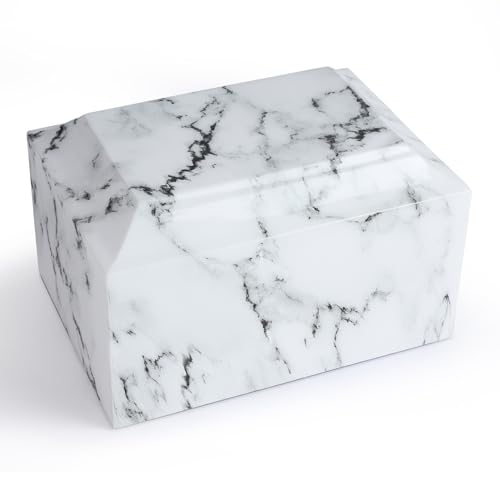 White Marble Cremation Urn, Memorial Urn Vault for Human Ashes, Adult Sized Urn Vault for Ground Burial, Home Memorial and Funeral Cremation Urn