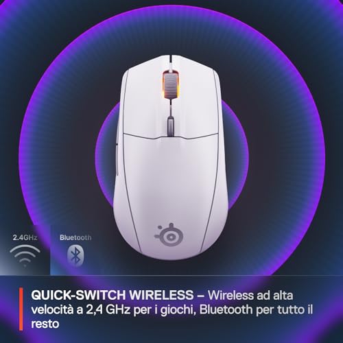 Rival 3 Wireless Gen 2 - Mouse Gaming - 2,4 GHz e Bluetooth - Sensore ottico TrueMove Air da 18000 DPI - Durata 60 milioni di clic - Leggero - Piedini 100% PTFE - Bianco - Mouse gaming - Immagine 2