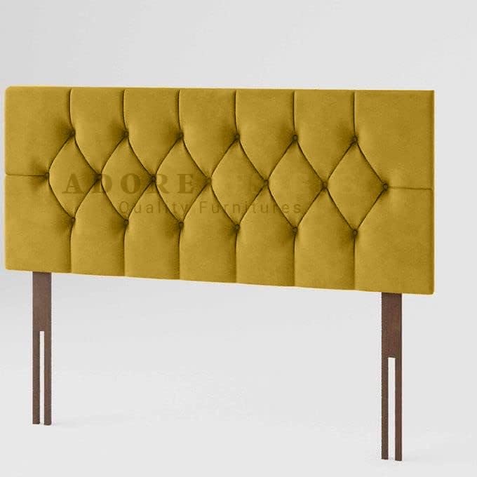 Chesterfield Padded Lined Divan Bed Headboard | Plush Velvet Headboards for 5ft Kingsize Bed Frame | Elegant design wooden material headboards for beds (Turmeric 5ft Kingsize Height-20inch)