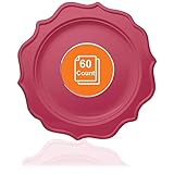 Tiger Chef 60-Count, 8-inch Fuchsia Color Round Scalloped Rim Disposable Plastic Plate Set Includes...