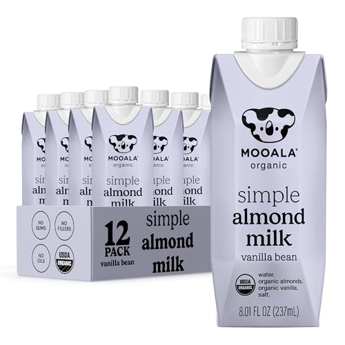 Mooala Organic Simple Almondmilk Vanilla- Shelf Stable Single Serve Cartons, 4 Ingredients, No Gums, No Oil, No Fillers, Dairy Free Plant Based Milk, On The Go 12 Pack