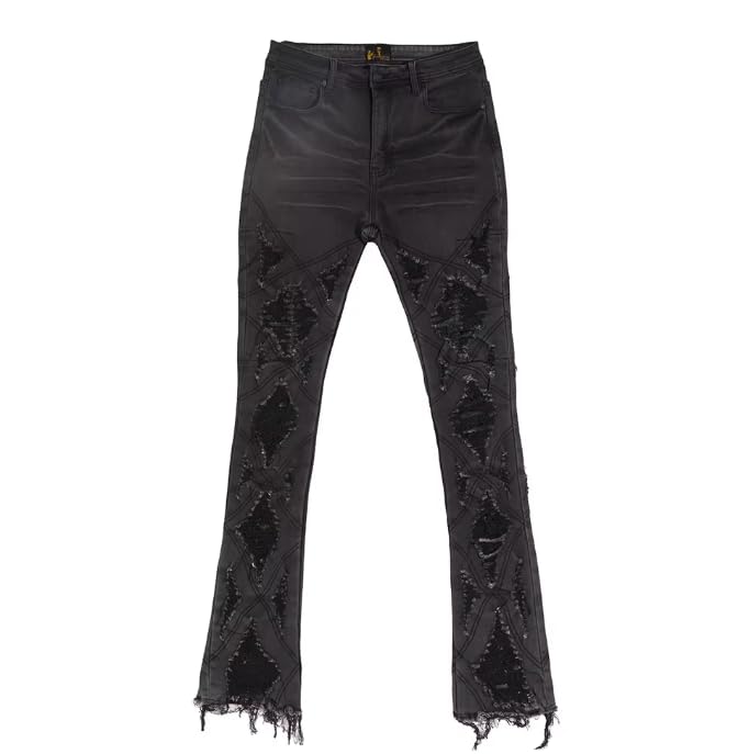 High Street Hip-hop Men's Slim-Fitting Stacked Denim Jeans with Frayed Edges