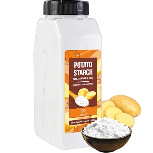 Soeos Potato Starch, 21 Oz(1.31 Lb) 595G – Gluten-Free Thickener For Baking, Frying & Sauces, Crisp Texture Corn Starch For Tempura (Bottled)