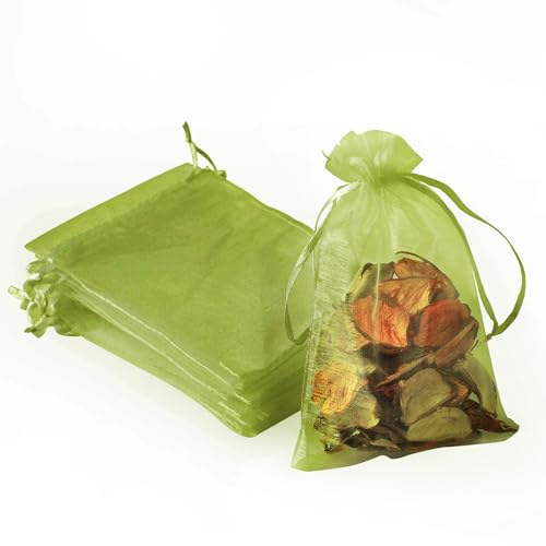 Image of YHJZ 100PCS Organza Bags, 4x6 inches (10x15cm) Small Mesh Bags Drawstring, Olive Green Jewelry Gift Pouches for Jewelry, Party Favor, Candy, Fruit Protection Bags