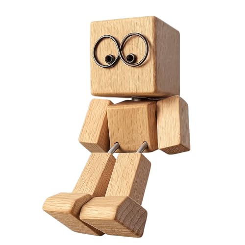 RxaGtn Wackelnder Holzmann Wackelnde Holzfigur Schüttelmann Holz Wackelmännchen Holz Handgefertigte Actionfigur als Auto-Ornament lustige Wackelkopf-Auto-Armaturenbrett-Dekors
