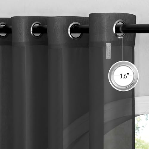 Image of NICETOWN Sheer Window Curtain 84 inch - Ring Top Window Treatments Home Decorations Voile Panels Drapes with for Living Room /Patio Door (54 Inches Wide, Black, 2 Panels)